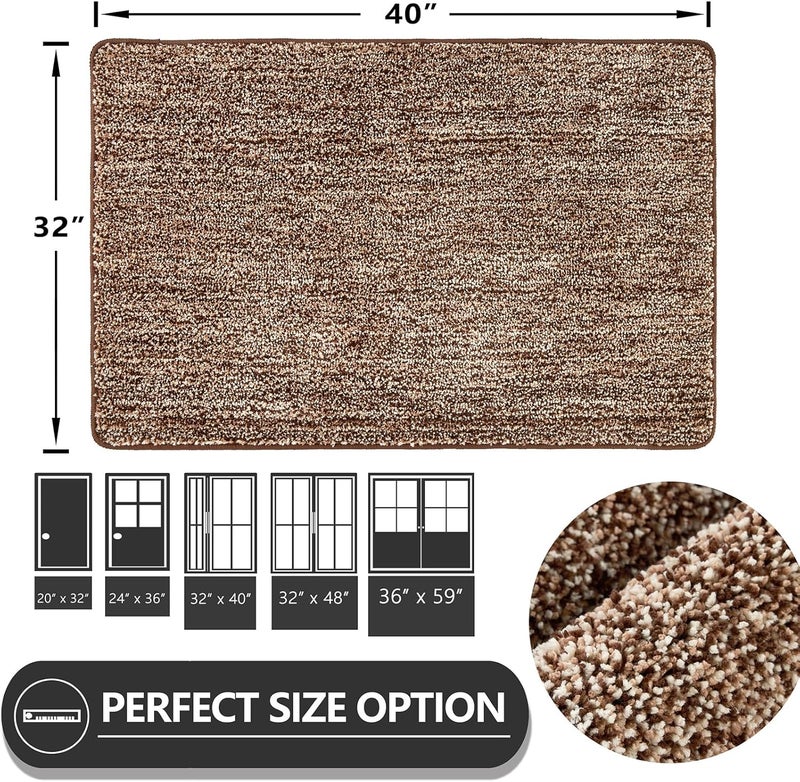 REFETONE Indoor Doormat, Front Door Mat 32"x40" Absorbent Rubber Backing Non Slip Door Mats, Washable Low-Profile Inside Floor Mat Door Rugs for Entryway, Resist Dirt Mud Mat for Dogs, Coffee/Brown - Image 2